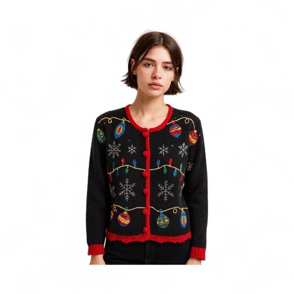 Vintage Nutcracker Womens Cardigan Beaded Embroidered Christmas Snowflakes Small - Picture 1 of 9